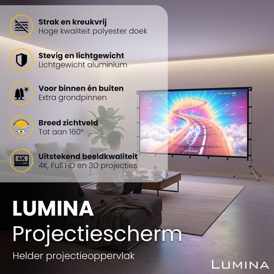 Écran de projection Lumina® 120 pouces - Écran Beamer avec pied - infroissable - pliable - avec sac de transport - pour l'intérieur et l'extérieur