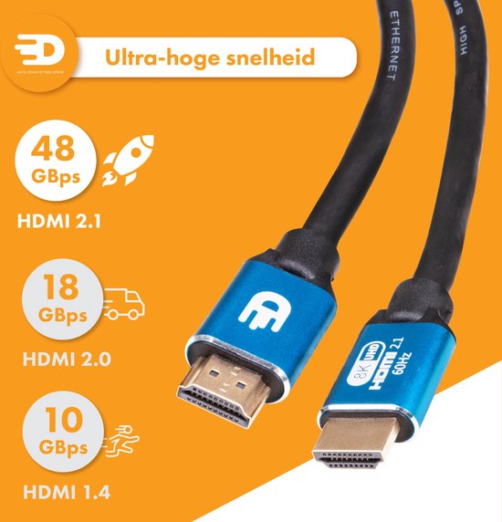 Drivv. Câble HDMI Premium 2.1 - Ultra HD High Speed 8K - 4K 120hz - Convient à Xbox Series X & PS5 - 5 mètres - Bleu