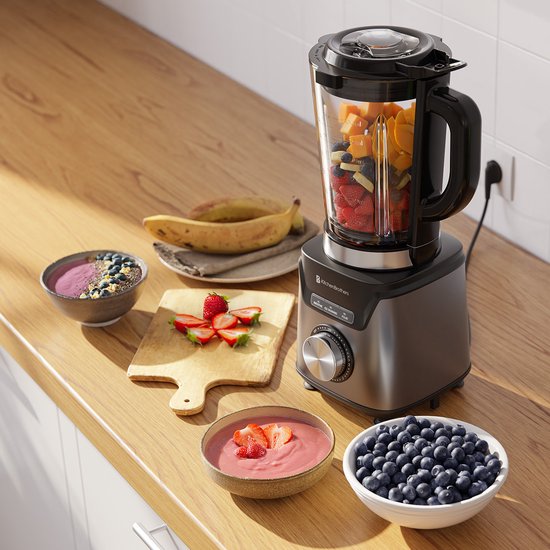 KitchenBrothers Blender avec bouteille - 1200W - 1.5L - Smoothie Maker - Ice Crusher - Gris