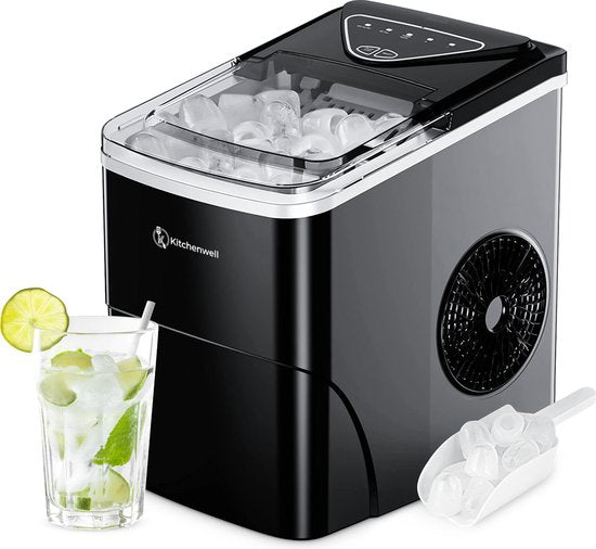 Machine à glaçons Kitchenwell - 2L - avec pelle à glace - 12kg/24 heures - Fonction auto-nettoyante - Noir