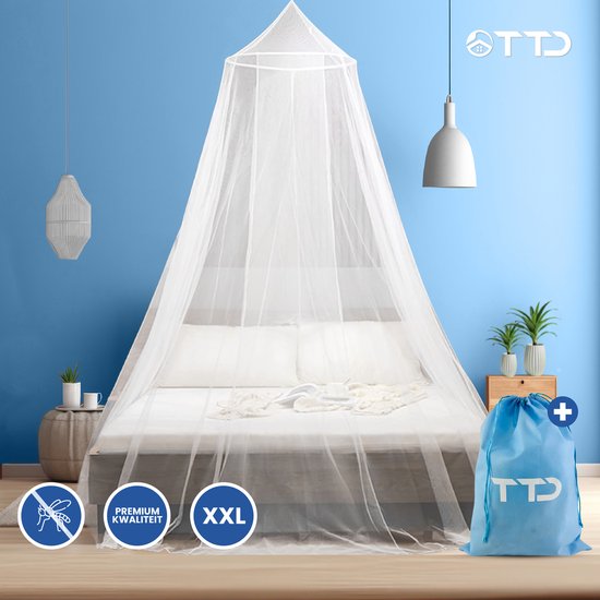 TTD® Moustiquaire XXL de haute qualité 2 personnes avec sac de voyage - Polyester - Lavable en machine - Moustiquaire 1 personne - Moustiquaire bébé - Moustiquaire - Moustiquaire - 65 x 250 x 1250 cm - Anneau et kit de montage inclus