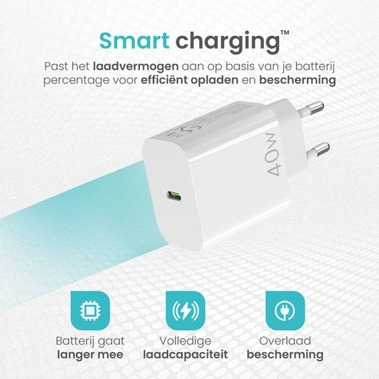 Wurk - Chargeur super rapide pour Apple iPhone, iPad et Airpods - Chargeur 40W - Câble USB C de 2 mètres - Chargeur adapté aux 15/16 plus/pro