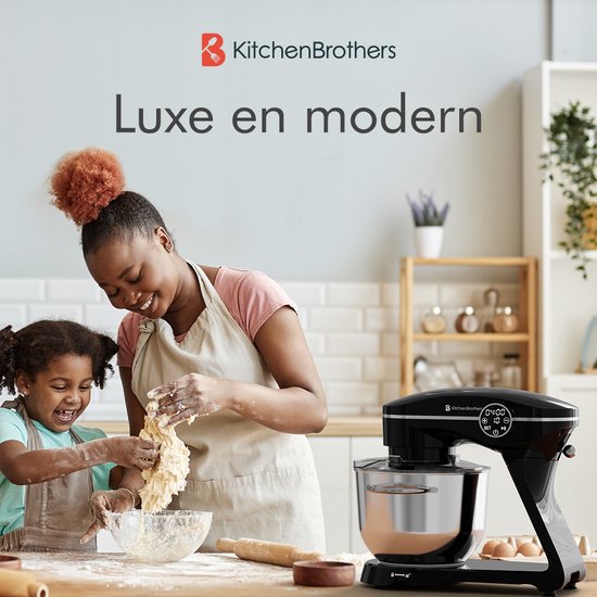 KitchenBrothers Robot de cuisine - Ecran tactile et minuteur - Robot de cuisine - 6.2L - 1800W - Mixeur de cuisine - Aluminium - Noir