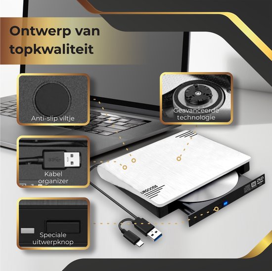 Lecteur DVD externe pour ordinateur portable - Graveur DVD/CD - Windows et Mac - USB 3.0 et C