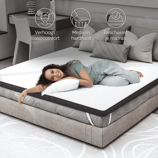 CozySense® Topper Mattress 160x200 - Matelas de dessus - Matelas de pont - Mousse à mémoire de forme avec gel réfrigérant - CertiPUR® - Fermeté moyenne - 8 CM - Housse lavable