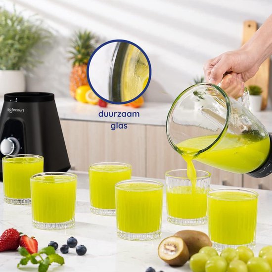 Safecourt Kitchen Blender - Blender puissant de 1200 watts avec gobelet To-Go - 3 supports - Noir