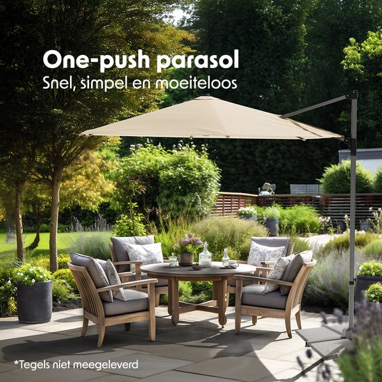 Parasol - LifeGoods - Ø300 cm - 30° inclinable - One-push System - Imperméable - avec housse - Taupe