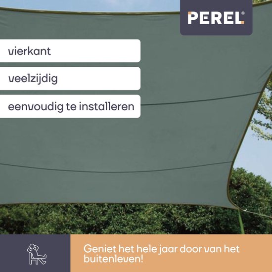 Voile d'ombrage - Perel - 5 x 5 m, 160 g/m² - polyester - carré - vert-gris