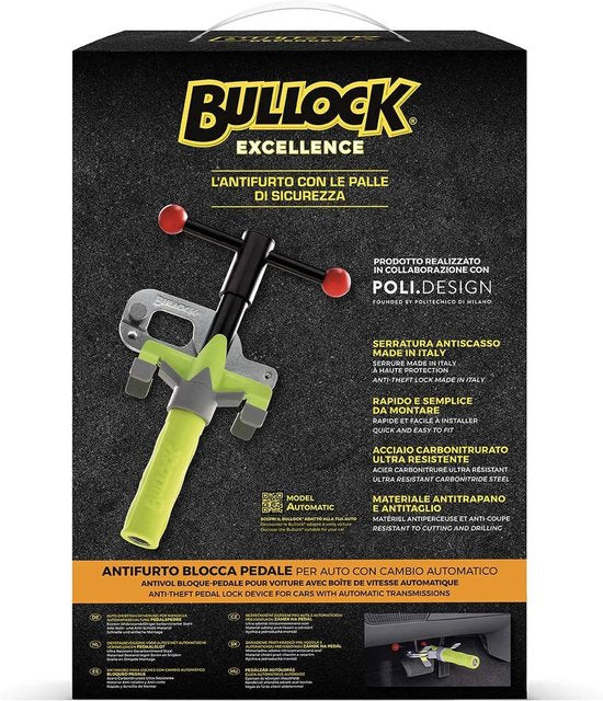 Bullock Excellence Pedal Lock - Transmission automatique - Anti-perçage et résistant aux coupures - Deux clés numérotées - Couleur jaune frappante