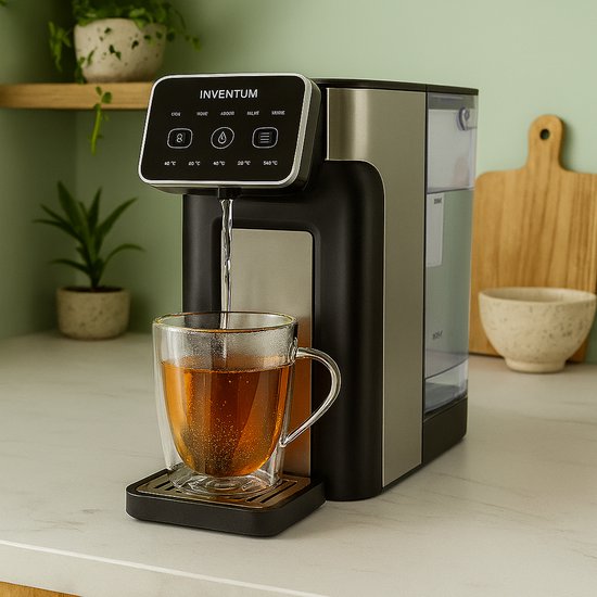 Inventum HWD725B Distributeur d'eau chaude - Capacité 2 litres - 45°C à 100°C - Ecran tactile - Sans BPA - Bouilloire - Robinet d'eau chaude - Filtre anti-calcaire - 2600 watts - Noir/RVS