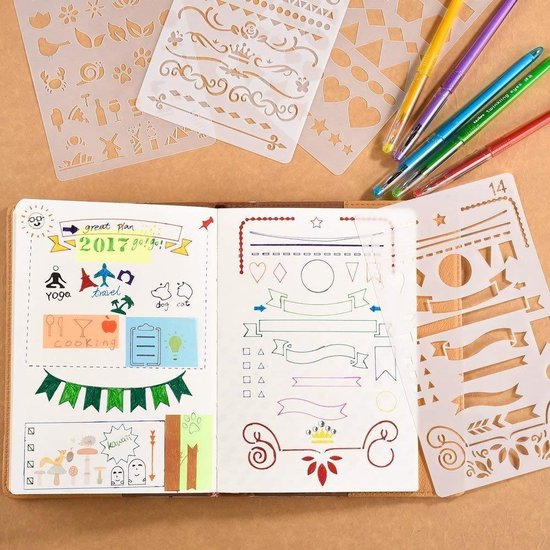 Happy Goods Gabarits de dessin - 30 pièces - Handlettering - pour enfants - adultes - Gabarit de dessin