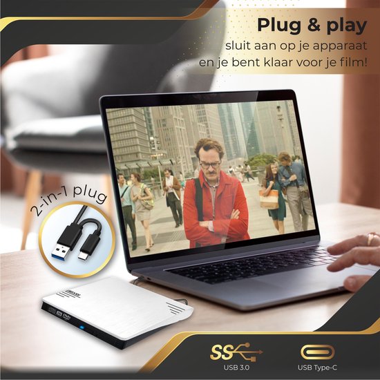 Lecteur DVD externe pour ordinateur portable - Graveur DVD/CD - Windows et Mac - USB 3.0 et C