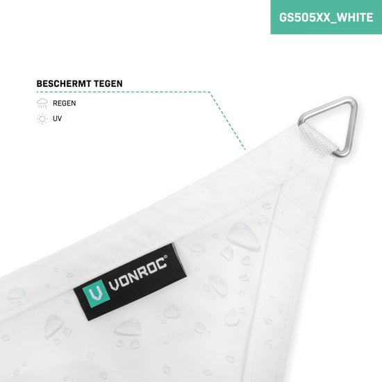 VONROC Premium Toile d'ombrage - Triangle - ∆ 360 cm - Hydrofuge - Blanc - Sac de rangement et cordon de fixation inclus