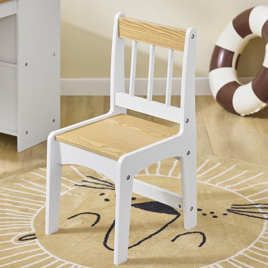 SoBuy KMB60-WN Table et chaise pour enfants, ensemble 2 pièces, table et chaise pour enfants, bureau avec 2 étagères, porte-papier et compartiments de rangement, blanc/naturel, 80 x 50 x 66 cm
