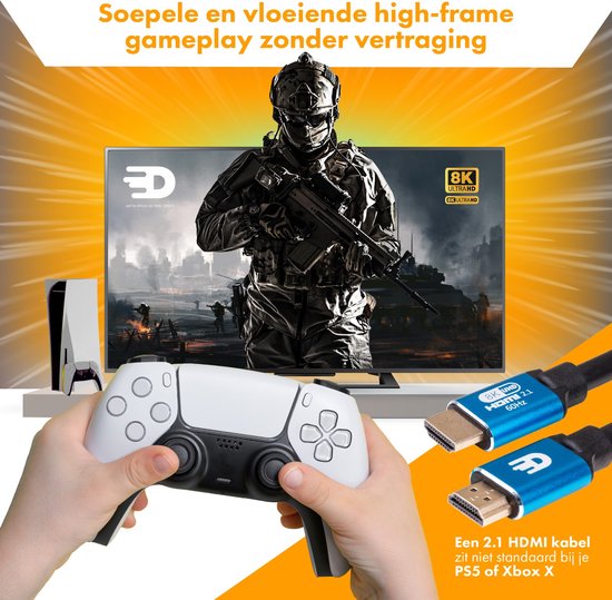 Drivv. Câble HDMI Premium 2.1 - Ultra HD High Speed 8K - 4K 120hz - Convient à Xbox Series X & PS5 - 5 mètres - Bleu