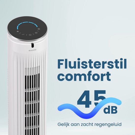Auronic Tower Fan - Floor Fan - Air Cooler - Standing Fan - 105 CM - 5 Speeds - With Remote Control - Silent Fan - Fan - 45 dB - White