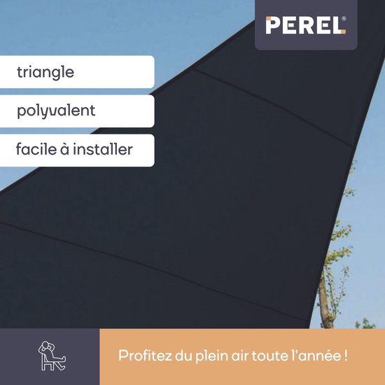 Perel Toile d'ombrage, perméable à l'eau, perméable à l'air, 3,6 x 3,6 x 3,6 m, 180 g/m², HDPE, triangle, gris foncé