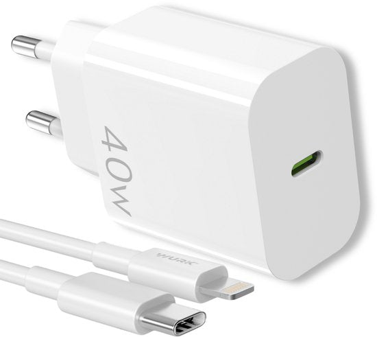 Wurk - Chargeur super rapide pour Apple iPhone, iPad et Airpods - Chargeur 40W - Câble USB C de 2 mètres - Chargeur adapté aux 15/16 plus/pro