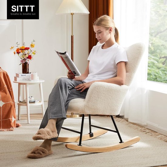 SITTT Fauteuil à bascule - Fauteuil de relaxation pour chambre de bébé - Fauteuil - Chaise d'allaitement - Blanc crème - Beige