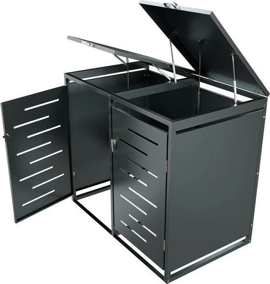 Stockage de conteneurs à déchets - Juskys - 120 l & 2-Piece - Avec ressorts à gaz et aérations - Arel acier Anthracite - noir