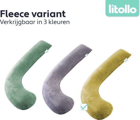 Litollo® Coussin de grossesse (forme en J) - Coussin d'allaitement - Coussin corporel - Oreiller latéral - Oreiller corporel - Housse en polaire douce XXL 145cm - Jaune ocre