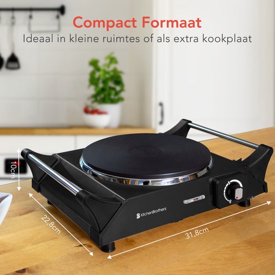 KitchenBrothers Table de cuisson électrique - 1 brûleur - 1500W - Noir