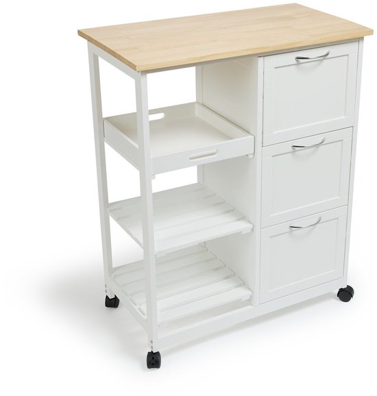 Lifa Living Chariot de cuisine Sophie - Roues - Chariot de service - Blanc - 67x37x84(LxLxH)