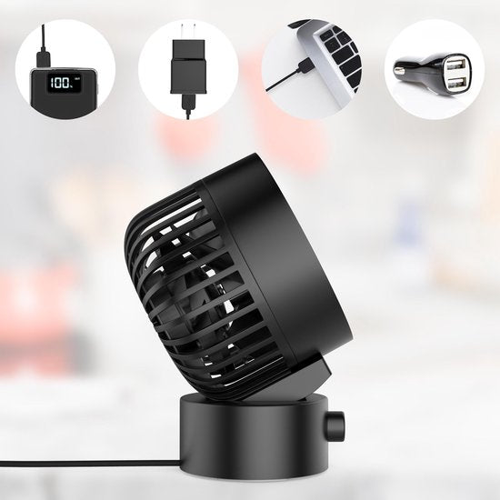 Northwall Mini ventilateur USB - Ventilateur de table noir - Mini ventilateur silencieux - Ventilateur de bureau rétro - Petit, silencieux et silencieux - Deux moteurs - inclinable - 2 vitesses