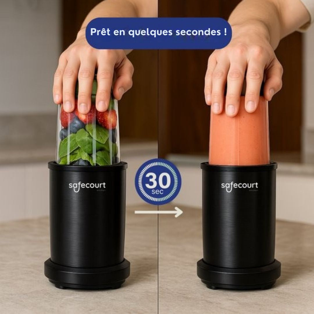 Mixeur - Safecourt Kitchen - Smoothie Blender - Blender 1200W - Incl. des gobelets à emporter - Noir