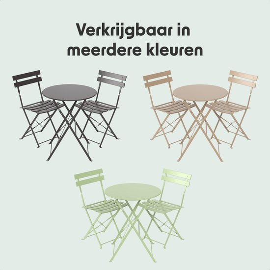LifeGoods Set Bistro - Acier - 3 pièces - Set de jardin - Pliant - Set de balcon avec table - Résistant aux intempéries - Taupe