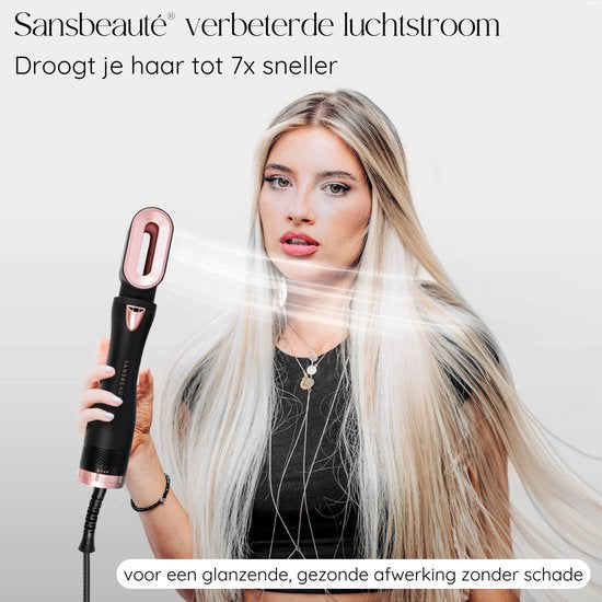 Brosse coiffante 4 en 1 - Sansbeauté® - Brosse soufflante - Diffuseur inclus - Brosse sèche-cheveux – Fer à boucler – Brosse chauffante