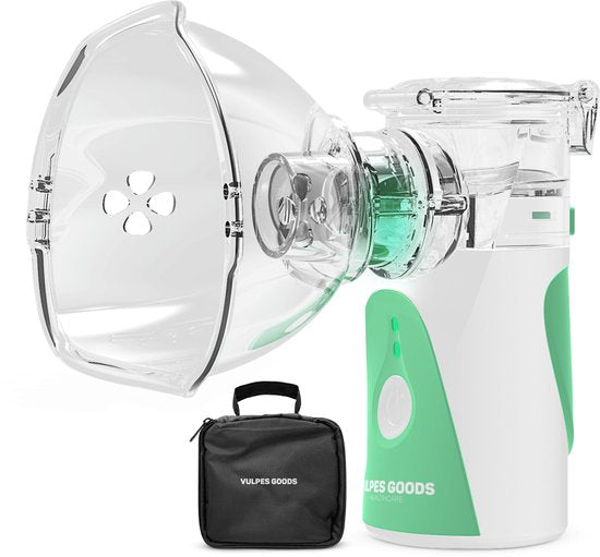 Nébuliseur ultrasonique - Vulpes Goods® HealthCare - Dispositif d'aérosol - pour les enfants, les adultes et les bébés - Aide à lutter contre les maladies respiratoires - 3 buses et sac de voyage de luxe inclus - blanc