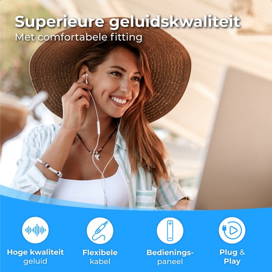 Nuvance - Ecouteurs intra-auriculaires avec fil - Prise 3,5 mm - Plastique blanc - Avec microphone et contrôle en ligne - Son clair et port confortable - Compatibilité universelle