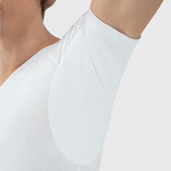 Anti Sweat Shirt - Fibershirts® - Coussinets d'aisselles cousus - Maillot de corps - Blanc - Col en V - Hommes - Taille L