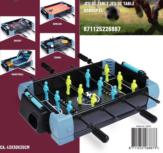 Modèle de table de football de table Umbro - Jeu de table 5 en 1 - 40 x 30 x 25 CM - Jeu de football de table - Football, Hockey, Basketball, Tennis et Bowling - Noir/Bleu