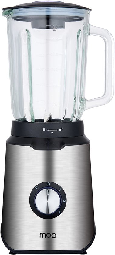 MOA Blender - Smoothie Maker avec gobelet en verre de 1.5L - Pour crème glacée, fruits congelés, noix - Mini - 1020W - Acier inoxydable - Argent