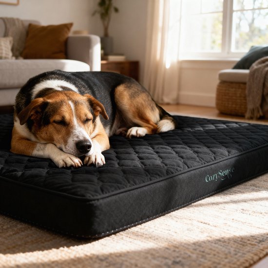 CozySense® Coussin orthopédique pour chien 90 X 55 cm - Taille L - Imperméable - Convient comme coussin de banc et lit pour chien - Housse lavable - Noir
