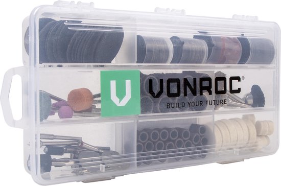 VONROC Multitool - Rotatif - 160W - 232 accessoires, 2 embouts, manche flexible et sac de rangement inclus