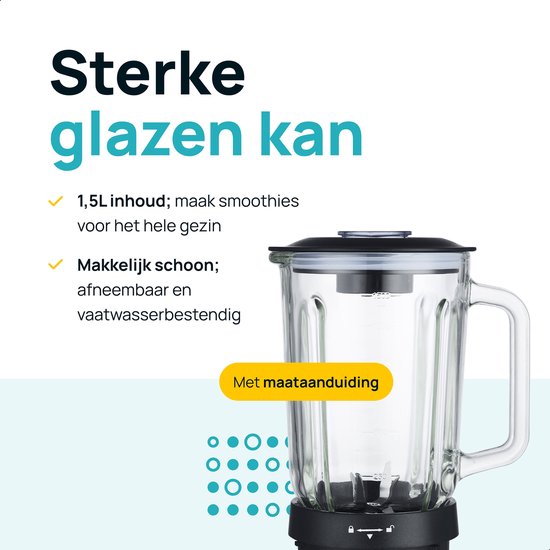 MOA Blender - Smoothie Maker avec gobelet en verre de 1.5L - Pour crème glacée, fruits congelés, noix - Mini - 1020W - Acier inoxydable - Argent