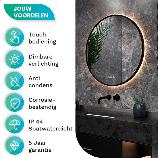 Mirlux Miroir de salle de bain avec éclairage LED et chauffage - Miroir mural rond - Miroir de douche anti-condensation - Noir mat - 100CM