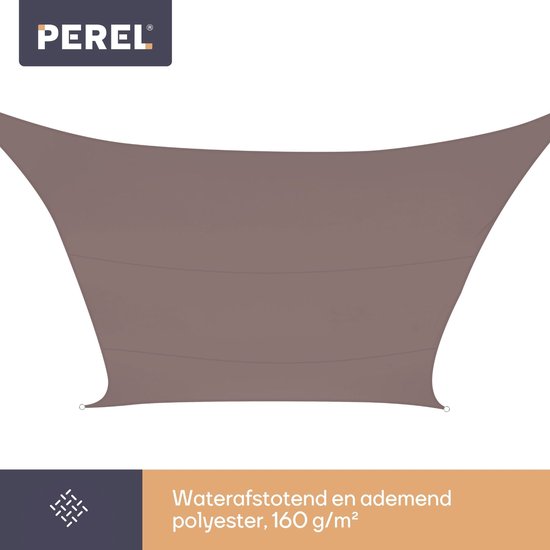 Perel Toile d'ombrage, hydrofuge, 5 x 5 m, 160 g/m², polyester, carré, taupe