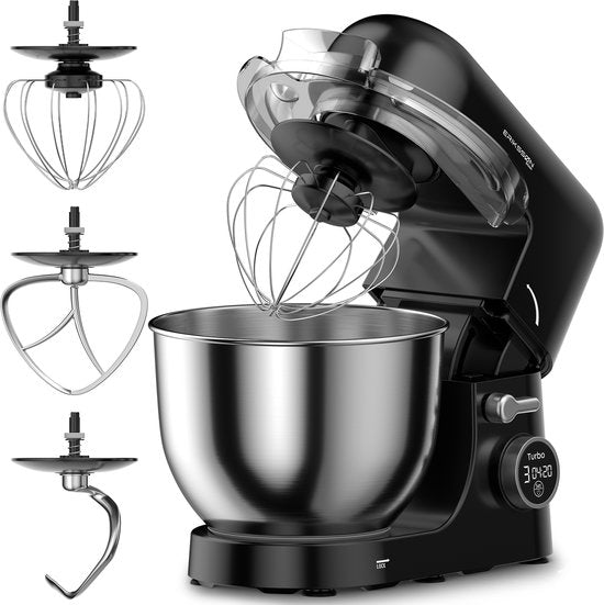 Robot de cuisine Erikssøn - 8 vitesses avec minuterie - 5L avec bol de mixage - 1400W - Robot de cuisine - Mixeur de cuisine - Robot de cuisine - Noir