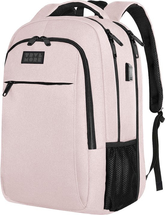 TRVLMORE Sac à dos - 28L - 15.6 Inch - Sac à dos pour ordinateur portable avec USB - Antivol - Homme et Femme - Sac Rose