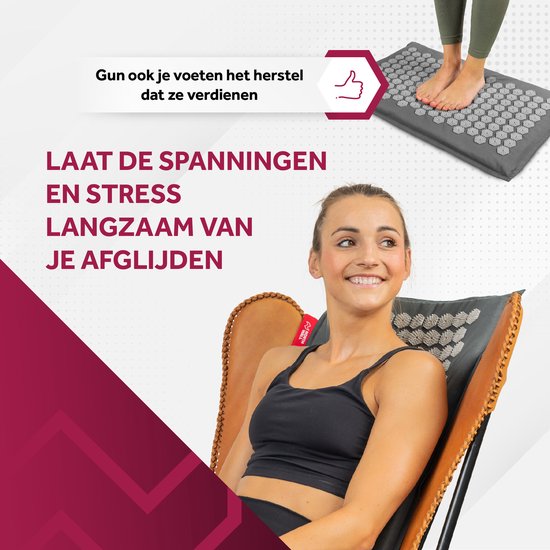 Northwall Nail Mat avec oreiller et sac de transport - Matelas d'acupression avec oreiller pour les ongles - Lit pour les ongles - Acupuncture - Méditation - Massage Shakti - Gris