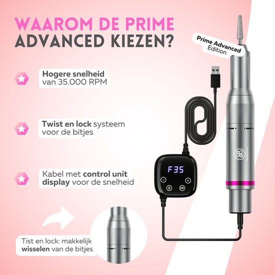 Beeperfect® Lime à ongles électrique avancée - Moulin à ongles - Ensemble de manucure et pédicure - 35 000 tr/min - 26 embouts et 66 rouleaux de ponçage