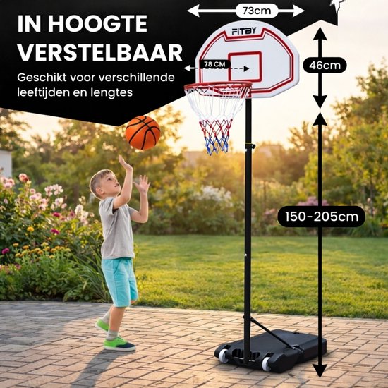 Poteau de basket-ball Fitby - anneau de basket-ball avec support - réglable - 150-205 cm - socle robuste avec roues