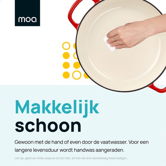 MOA Poêle en fonte - Poêle à induction - Poêle en fonte - Capacité 3,5L - Ø 30 cm - Toutes sources de chaleur - Poids 5,6 kg - Émail - Rouge cerise