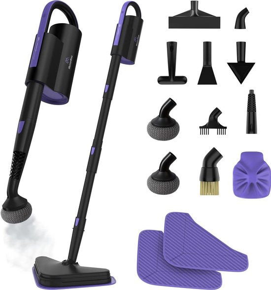 Motionflow 16-in-1 Nettoyeur vapeur - Nettoyeur de taches - Nettoyeur vapeur à main pour le nettoyage en profondeur du sol, du canapé, de la salle de bain et du tapis - Balai vapeur - Nettoyeur de tapis - Nettoyeur vapeur noir