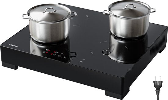 KitchenBrothers Table de cuisson à induction - Table de cuisson à induction autoportante - 60 cm - 4 zones - 1 phase - jusqu'à 2400W - noir