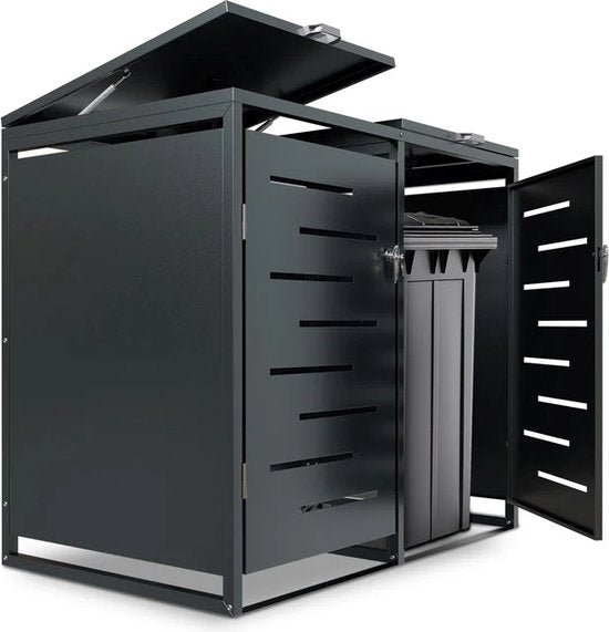 Stockage de conteneurs à déchets - Juskys - 120 l & 2-Piece - Avec ressorts à gaz et aérations - Arel acier Anthracite - noir